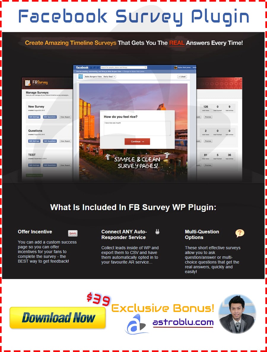 Exclusive Bonus Facebook Survey PRO Plugin